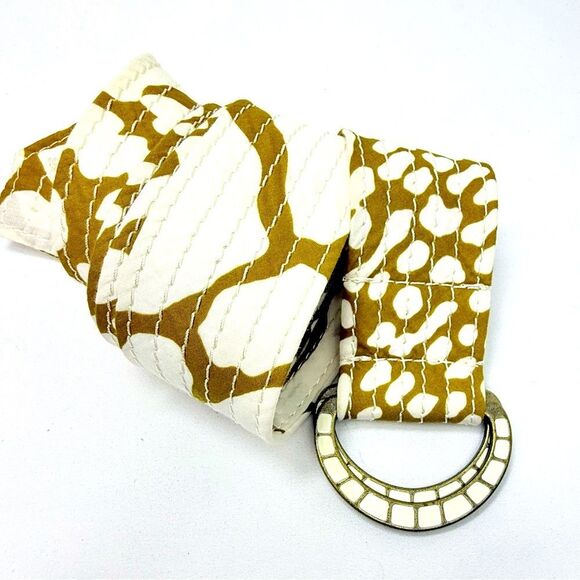 J. Crew Yellow White Abstract Animal Print 100% Cotton Slide Buckle Fabric Belt - Picture 3 of 10